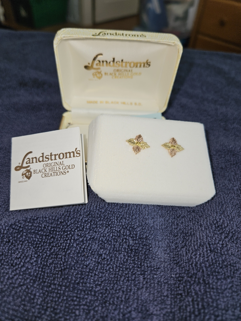 Landstrom's Tri-Tone Floral Stud Earrings - Pink/Gold/Green